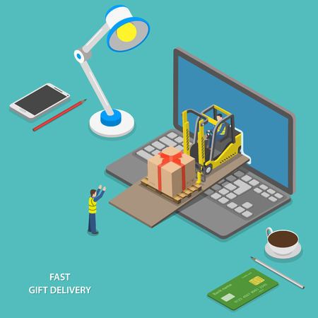 Fast gift delivery isometric vector illustration.のイラスト素材