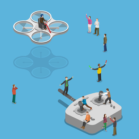 Flying quadcopter isometric flat vector concept.のイラスト素材
