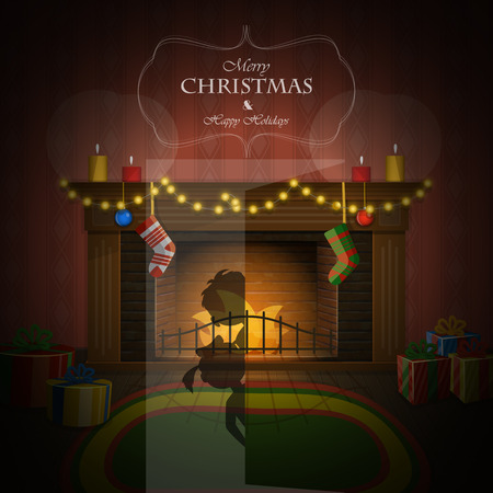 Decorated fireplace on Christmas Eve vector illustrationの写真素材