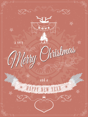 Christmas greeting card template vector illustration. Merry Christmas and Happy New Year greeting against the scratched background.のイラスト素材