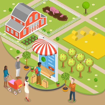 Organic food online order conceptのイラスト素材