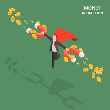 Money attraction flat isometric low poly vector concept.のイラスト素材