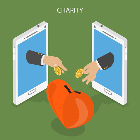 Charity flat isometric low poly vector concept.のイラスト素材