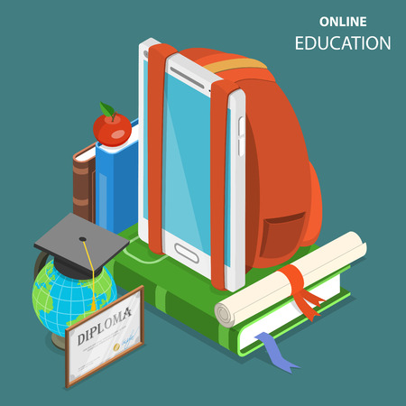 Online education flat isometric low poly vector conceptのイラスト素材