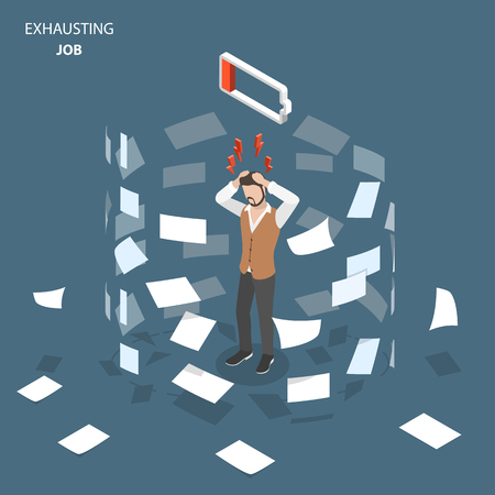 Exhausting job flat isometric vector concept.のイラスト素材