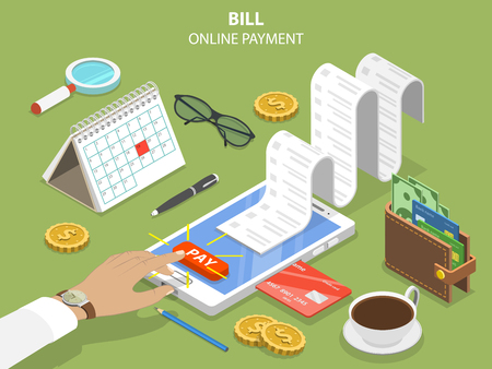 Bills online payment flat isometric vector conceptのイラスト素材
