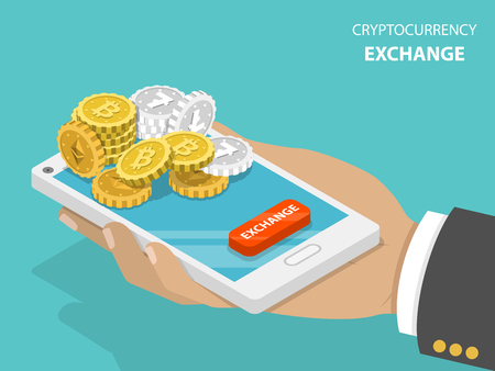 Cryptocurrency exchange concept flat isometric vector concept.のイラスト素材