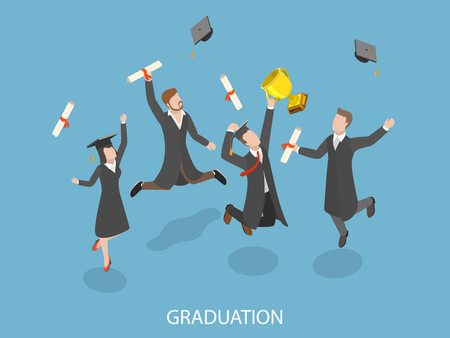 Graduation flat isometric vector concept.のイラスト素材