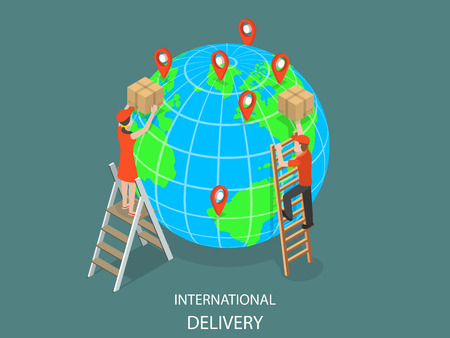 International delivery flat isometric vector.のイラスト素材