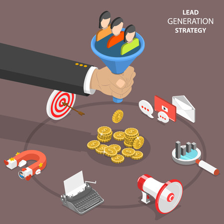 Lead generation strategy flat isometric vector.のイラスト素材