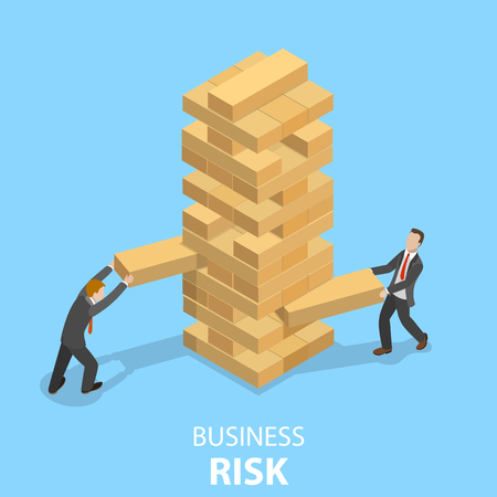 Business risks flat isometric vector concept. Two businessmen are playing the Tower game.のイラスト素材