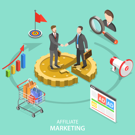 Affiliate marketing flat isometric vector concept.