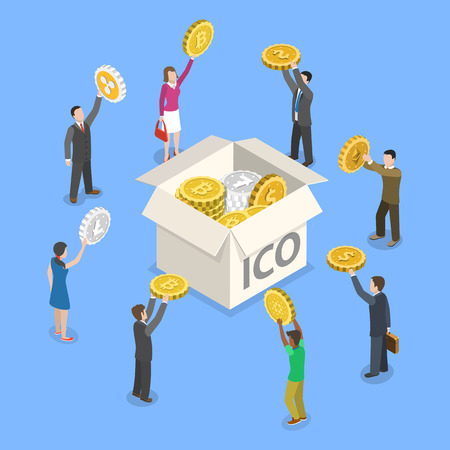 ICO flat isometric vector concept.のイラスト素材