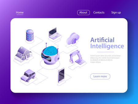 Artificial intelligence flat isometric vector concept.のイラスト素材