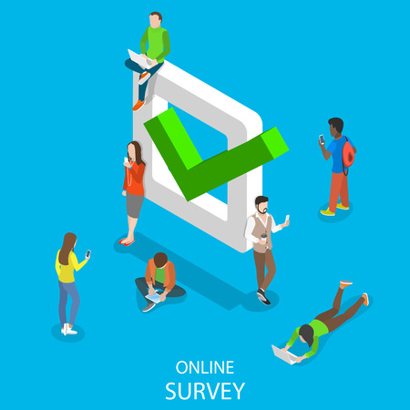 Online survey flat isometric vector conceptのイラスト素材