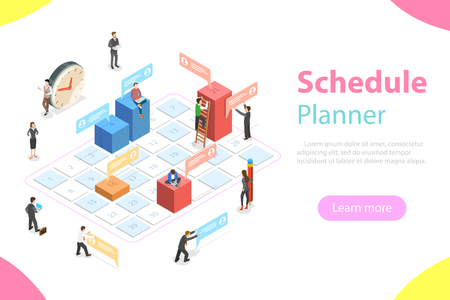 Flat isometric vector concept of business planning, schedule, meeting appointment, agenda, important dateのイラスト素材