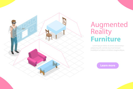 Flat isometric vector concept of augmented reality, virtual furniture.のイラスト素材