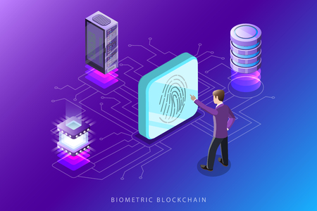 Biometric blockchain flat isometric vector concept.のイラスト素材