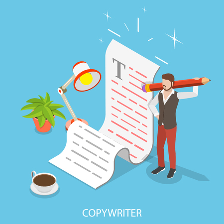 Flat isometric vector concept of creative writing, copywriting, content creating.のイラスト素材