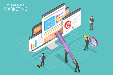 Isometric flat vector concept of visual data marketing, data driven campaign, analyzing statistics.のイラスト素材