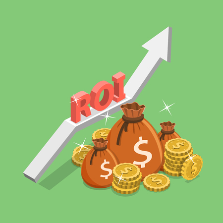 Flat isometric vector concept of return on investment, roi, digital marketing, marketing analysis, profit.のイラスト素材