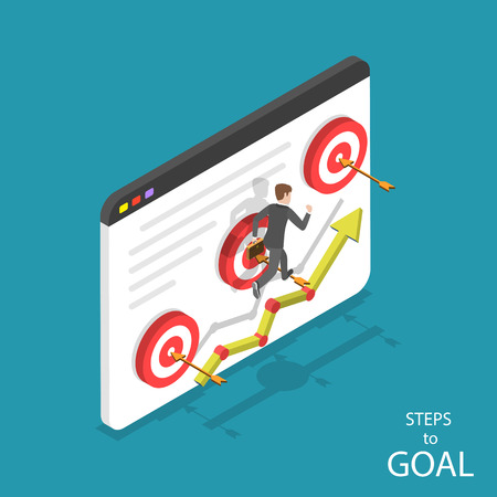 Isometric flat vector concept of steps to goal, business ambitions, motivation, path to success.のイラスト素材