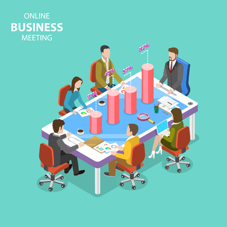 Online business meeting isometric flat vector concept.のイラスト素材