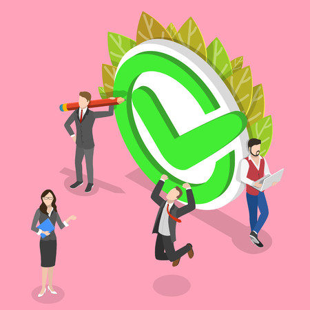 Isometric flat vector concept of job done, project completed, online quiz, approved choice.のイラスト素材