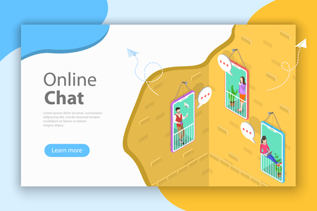 Online chatting flat isometric vector conceptual illustration.の写真素材