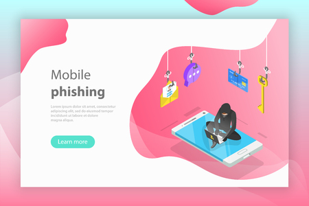 Isometric flat vector concept of phishing, computer virus, hacking, cyber attack.のイラスト素材
