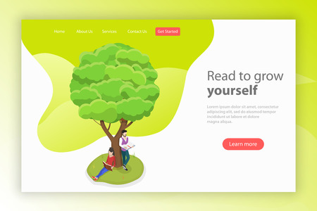 Read to grow yourself. Isometric flat vector landing page template.のイラスト素材