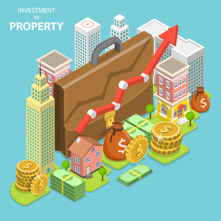 Isometric flat vector concept of investment in property, real estate deal, mortgage.のイラスト素材