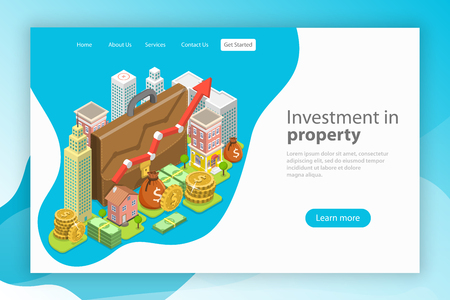 Isometric flat vector landing page template. Investment in property, real estate deal, mortgage.のイラスト素材