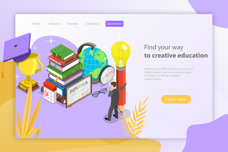 Find your way to creative education. Isometric flat vector landing page template.のイラスト素材