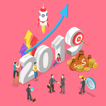 Isometric flat vector concept of 2019 - year of opportunities.