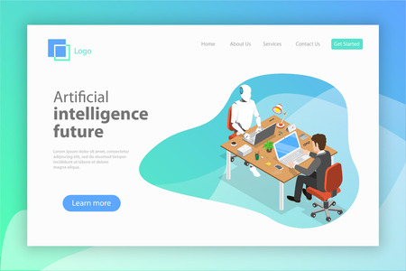 Flat isometric vector landing page for AI future.の写真素材