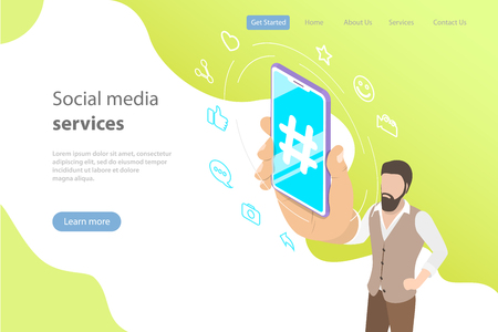 Flat isometric vector concept of social media, networking.のイラスト素材