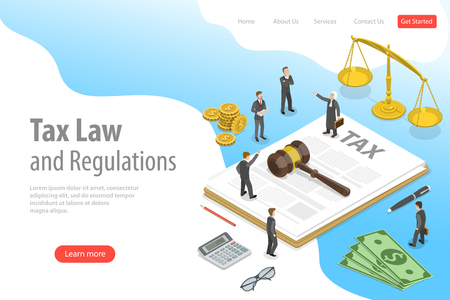 Isometric flat vector landing page template of tax law and regulations.のイラスト素材