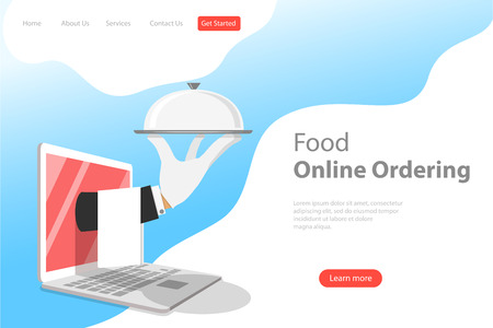Isometric flat vector landing page template for online food ordering.のイラスト素材