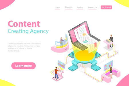 Flat isometric vector landing pate template of content creating, copywriting.のイラスト素材