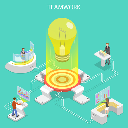 Flat isometric vector concept of effective teamwork, business team, brainstorm.のイラスト素材