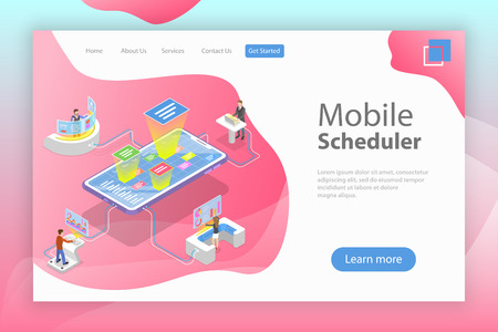 Flat isometric vector landing page template of mobile schedulerのイラスト素材