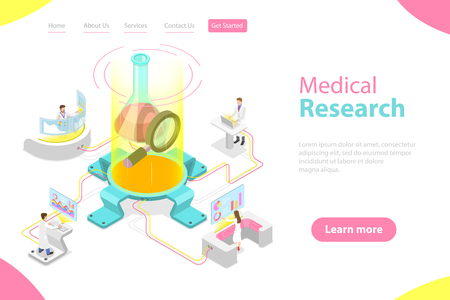 Isometric flat vector landing page template of medical research.のイラスト素材