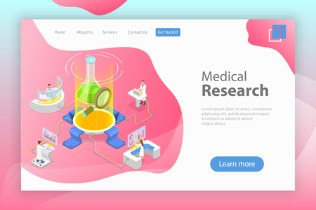 Isometric flat vector landing page template of medical research.のイラスト素材