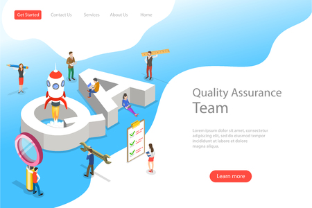 Isometric flat vector landing page template of QA, quality assuranceのイラスト素材