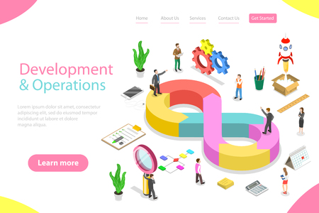 Isometric flat vector landing page template of DevOpsのイラスト素材