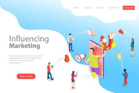 Isometric flat vector landing page template of social media influencerのイラスト素材