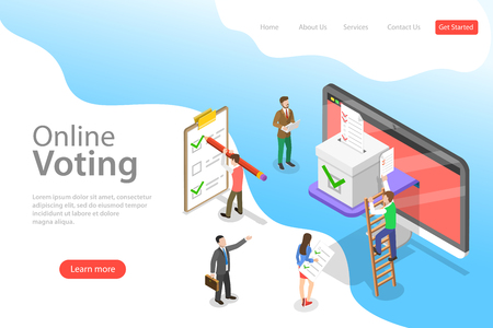 Isometric flat vector landing page template of online voting and election.のイラスト素材