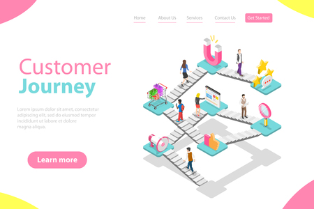 Isometric flat vector landing page template of customer buying process.のイラスト素材