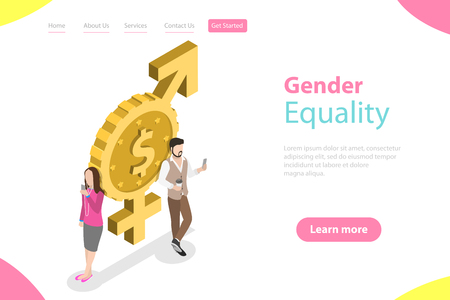 Isometric flat vector landing page template of gender equality.のイラスト素材